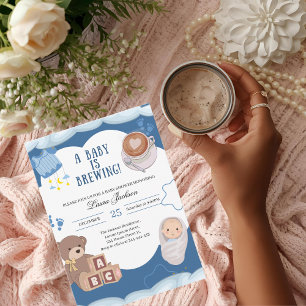 En Baby håller på att blåsa barnskor för kaffe Inbjudningar
