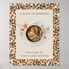 En Baby håller på att bryta Blommigten för kaffebö Poster