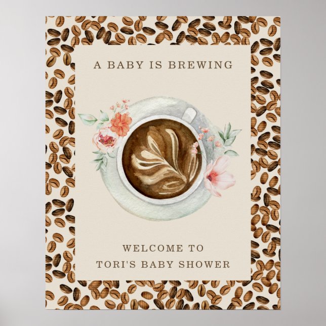 En Baby håller på att bryta Blommigten för kaffebö Poster (Framsidan)