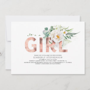En Baby Shower för Blommigt Ro Guld Typography Bab Inbjudningar