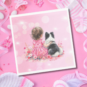 En babyflicka och hennes hund Baby Shower Låt oss Pappersservett