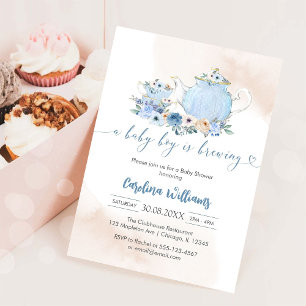 En Babypojke Brygger Te Party Baby Shower Inbjudningar