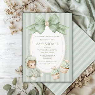 En Babysauraus är på väg Sage Green Baby Inbjudan