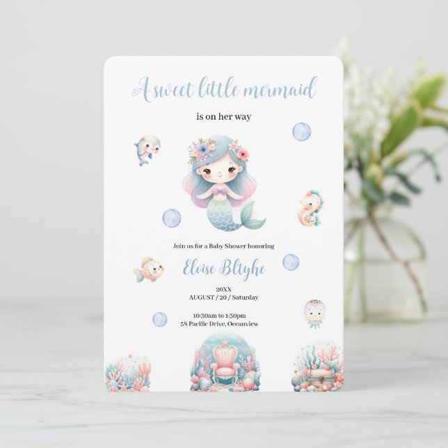 EN BABYSHOWER SJÖJUNGFRU-INBJUDAN TILL SVEET-SJÖJU INBJUDNINGAR (Stående Fram)