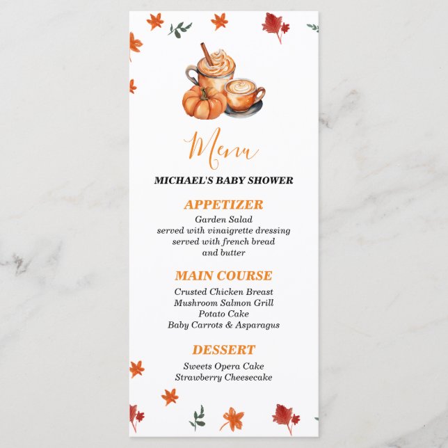 En babyskor för babykaffe av Pumpkin Spice Coffee  Meny (Framsida)