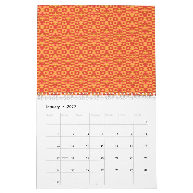 En bakgrund mönster med en orange och persika kalender (Jan 2027)