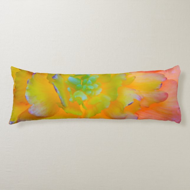 En baklyst, glödande begonia-blommar kroppskudde (Framsidan)