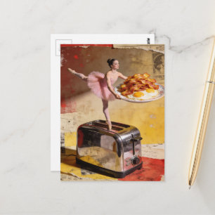 En ballerina på toaster surrealistisk vykort
