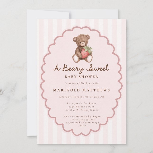 En bär-söt inbjudan till baby shower (Framsida)