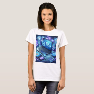 en bärbar dator med ord rabatt på skärm t shirt