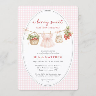 En bärig söt baby jordgubbs-babyshower för par inbjudningar