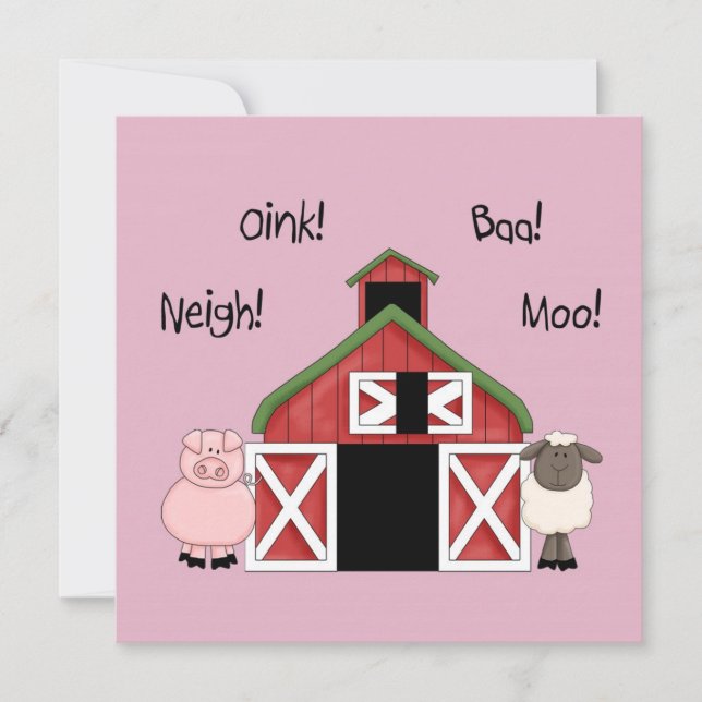En Barnyard Birthday - Farm-themed Girl-inbjudan Inbjudningar (Framsida)