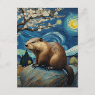 En bäver i vykortet Starry Night Vår Vykort