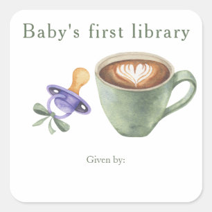 En bebis brygger kaffe - bebis första bibliotek fyrkantigt klistermärke