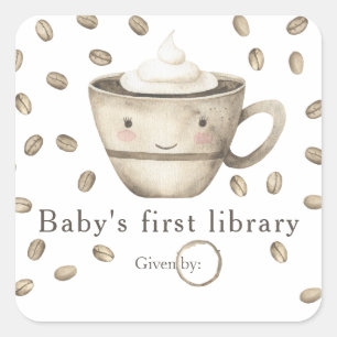 En bebis brygger kaffe - bebisens första bibliotek fyrkantigt klistermärke