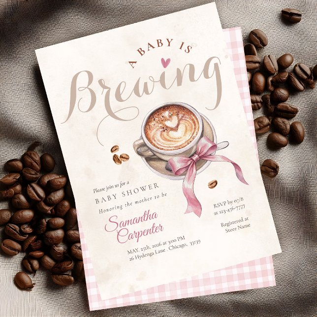 En bebis brygger kaffe rosa rosett baby shower inbjudningar (Skapare uppladdad)