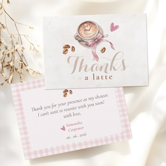 En bebis brygger kaffe rosa rosett baby shower tack kort (Skapare uppladdad)