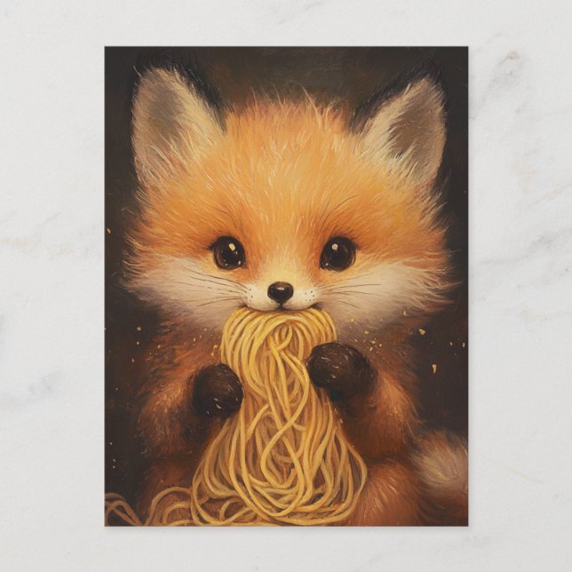 En bedårande liten röd räv som äter spaghetti vykort (Framsida)