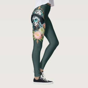 En bedövande kvinna med en bedövande skallmakerie leggings
