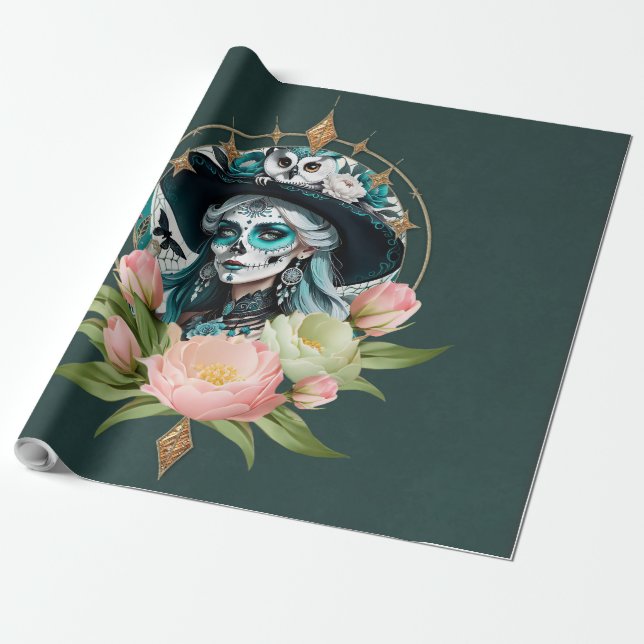 En bedövande kvinna med en bedövande skallmakerie presentpapper (Utrullad)