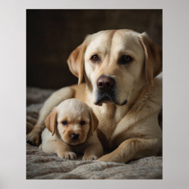 En beige Labrador Female som håller en nyfödd mari Poster