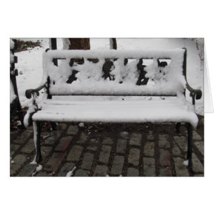 EN BENCH SOM OMFATTAS AV SNÖ HÄLSNINGSKORT