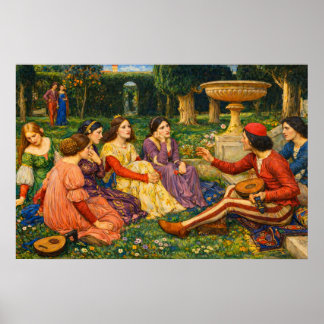 En berättelse från Decameron av Waterhouse Poster