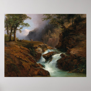 En bergsbäck, landskap i Schoppernau Poster
