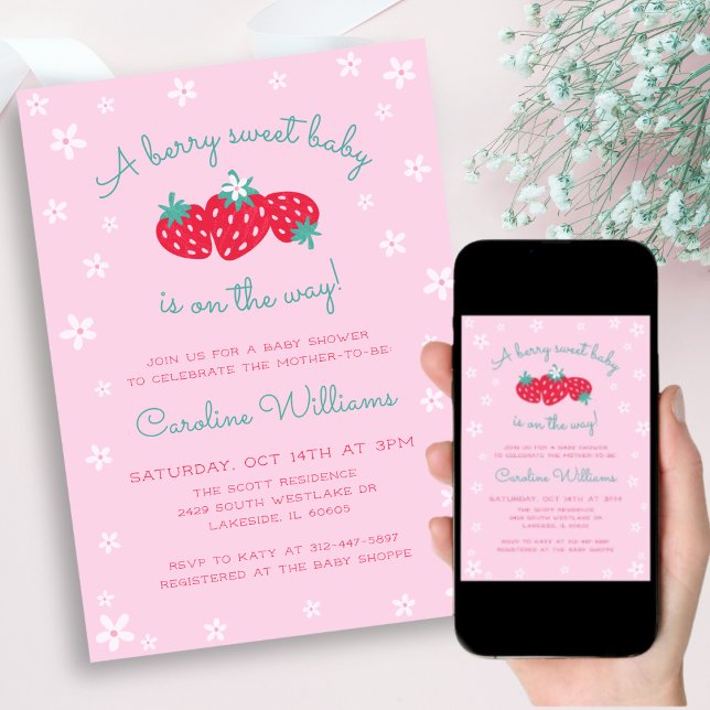 En berry Sweet Baby är på väg mot jordgubbens Rosa Inbjudningar (Skapare uppladdad)