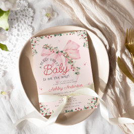 En berry Sweet Baby Rosa Bow Girl Baby Shower Inbjudningar
