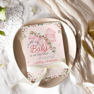 En berry Sweet Baby Rosa Bow Girl Baby Shower Inbjudningar
