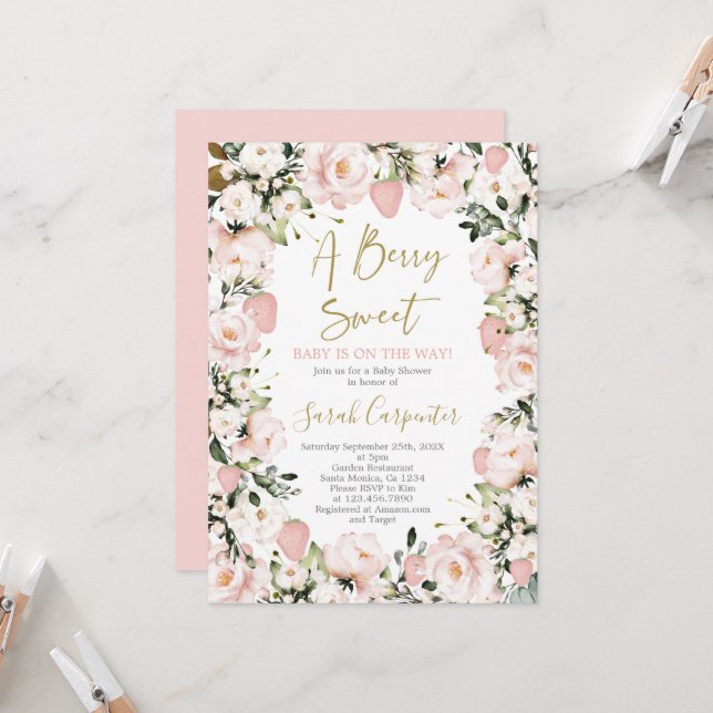 En berry Sweet Baby Shower Girl Inbjudningar (Fram/Back In Situ)