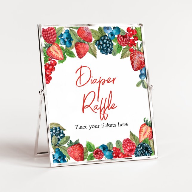 En berry Sweet Baby Shower Raffle Poster (Sweet Girl Berry Baby Shower Diaper Raffle Sign)