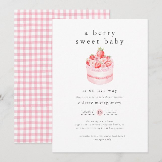 En berry Sweet Baby Strawberry Baby Shower Inbjudningar (Fram/baksida)