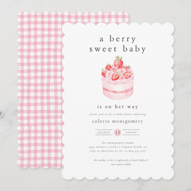 En berry Sweet Baby Strawberry Baby Shower Inbjudningar (Fram/baksida)