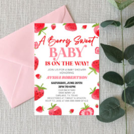 En berry Sweet Baby Strawberry Rosa Red Baby Showe Inbjudningar