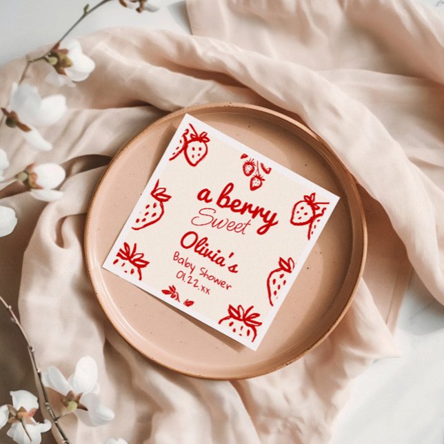 En berry Sweet Hand plockade Strawbär Baby Shower Pappersservett (Skapare uppladdad)