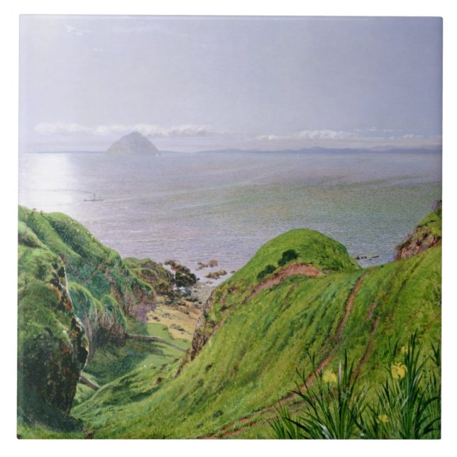 En beskåda av Ailsa Craig och islen av Arran, 1860 Kakelplatta (Framsidan)