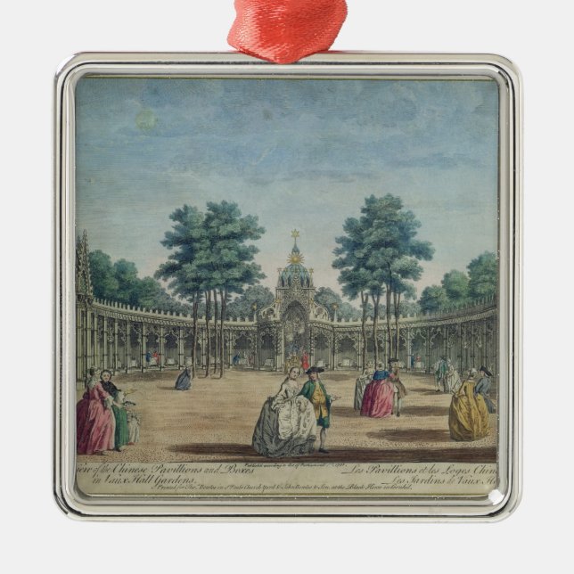 En beskåda av de kinesiska paviljongerna och boxas julgransprydnad metall (Framsidan)