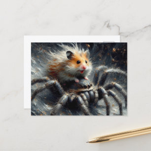En beundransvärd hamster som rider på en gigantisk vykort