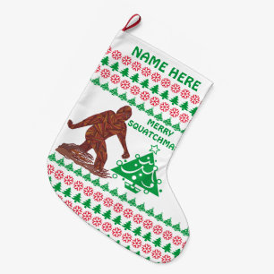 En Bigfoot som går den glada Squatchmas Stor Julstrumpa