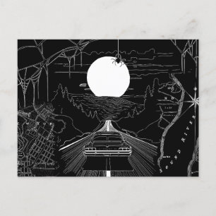 En bil som kör genom skogen och bergen vykort