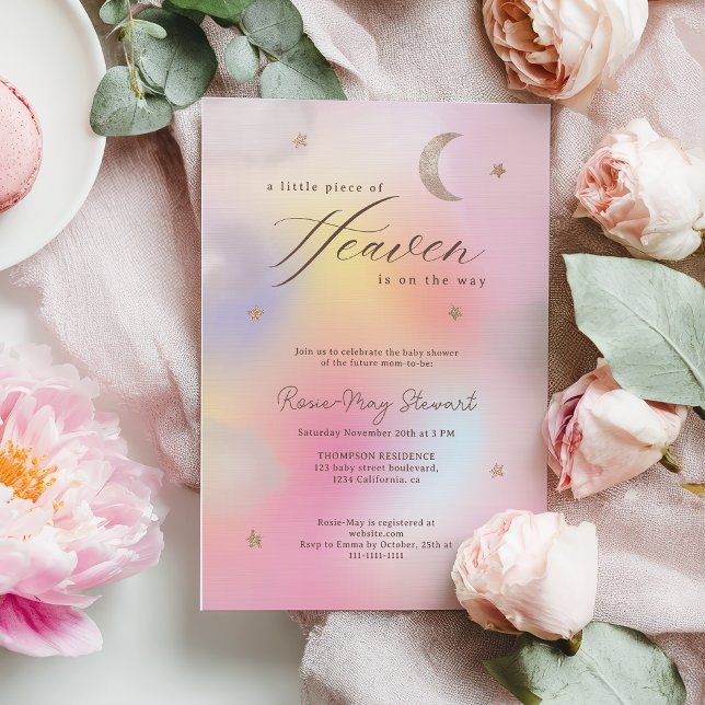 En bit av himmel Celestial Holografisk Baby Shower Inbjudningar (Piece of Heaven Celestial Holographic Baby Shower Invitation)