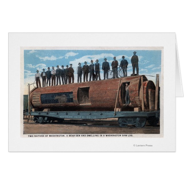 En björnbur och en bov i en stor såglogg hälsningskort (Framsidan Horizontal)