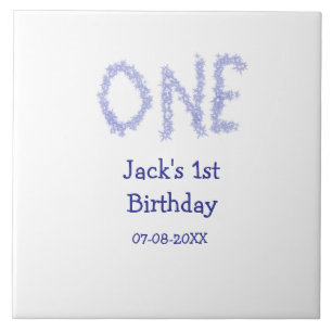 En blå glitter-pojke, modern 1-årsdag kakelplatta