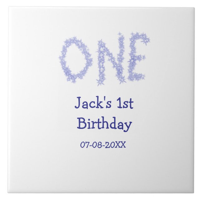En blå glitter-pojke, modern 1-årsdag kakelplatta (Framsidan)