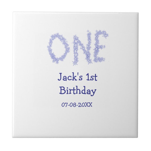 En blå glitter-pojke, modern 1-årsdag kakelplatta (Framsidan)
