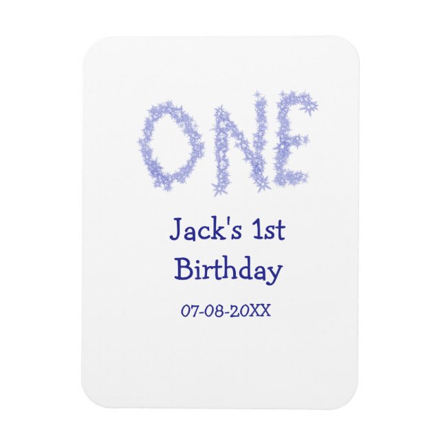 En blå glitter-pojke, modern 1-årsdag magnet (Vertikal)