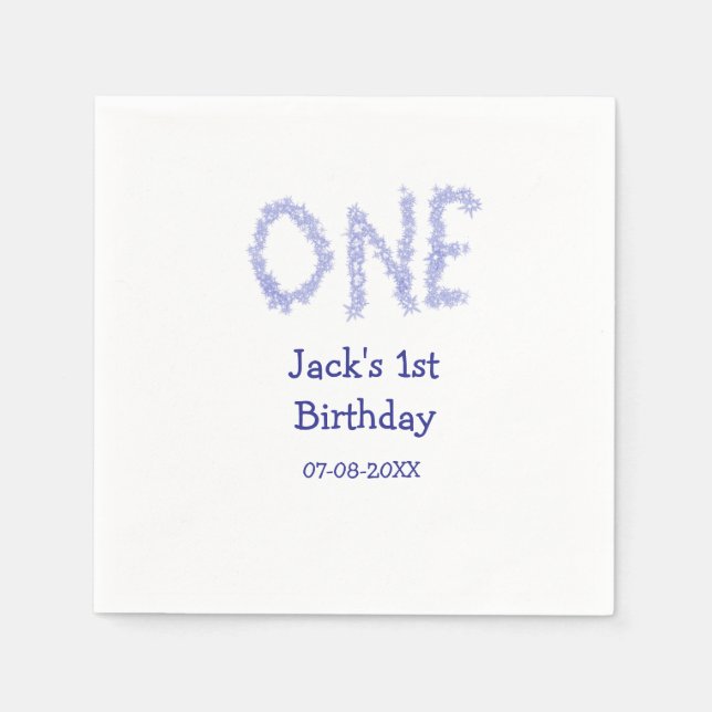 En blå glitter-pojke, modern 1-årsdag pappersservett (Framsidan)