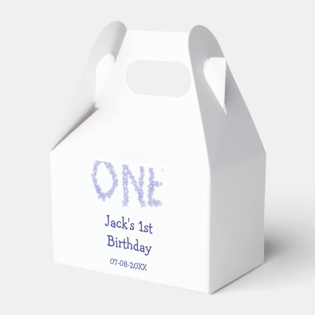 En blå glitter-pojke, modern 1-årsdag presentaskar (Framsidan Sidan)